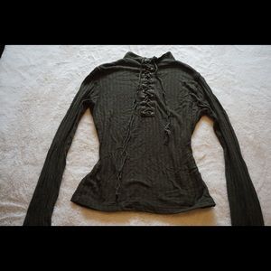 Ribbed Long Sleeve Lace Up Mockneck